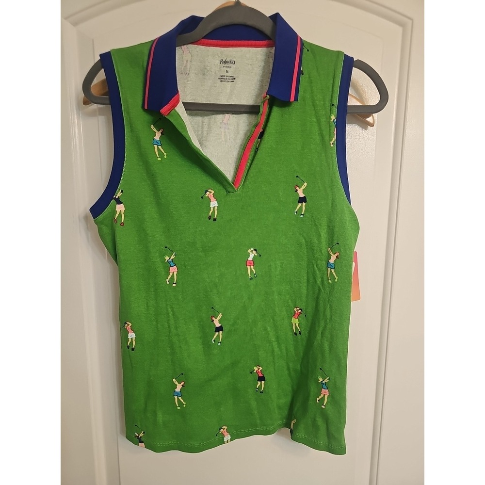 Rafaella Golf Polo Tank Shirt Women Size Medium Lady Golfer Graphic 100% Cotton